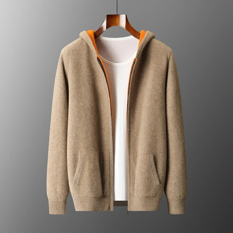 Merino Wool Zip Up Hooded Cardigan for Men | Smart Casual Winter Wear