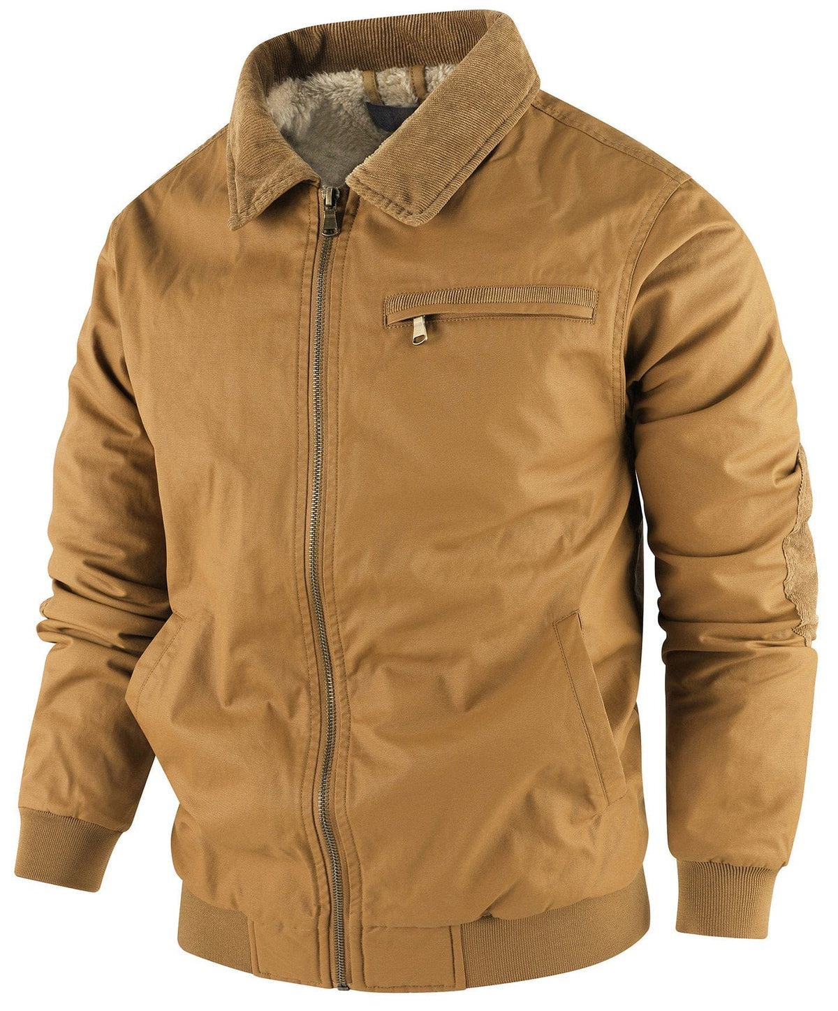 Fleece Lined Structured Collar Zip Bomber Jacket for Men | Winter Outerwear