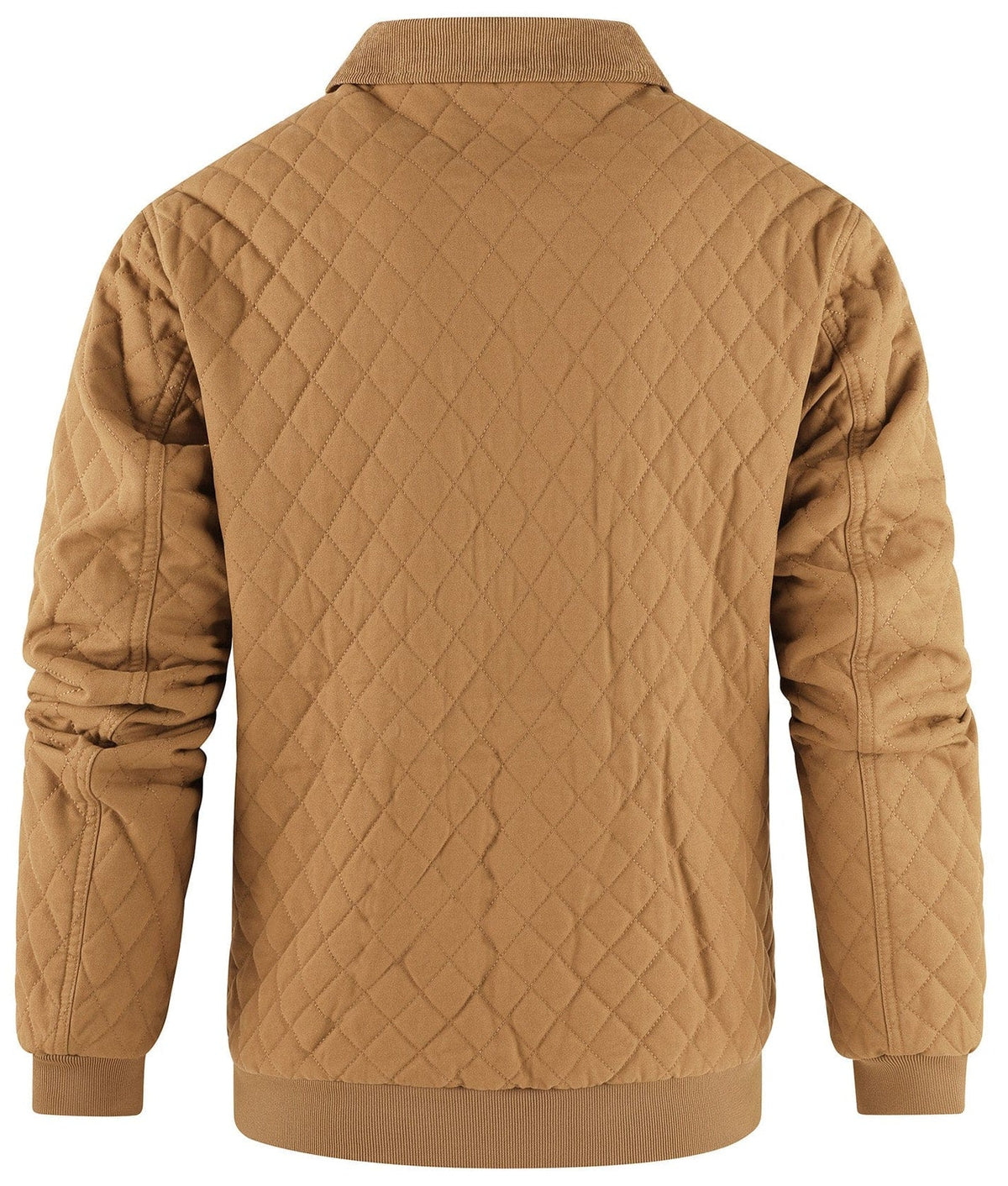 Diamond Quilted Corduroy Collar Zip Bomber Jacket for Men | Layering