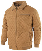 Diamond Quilted Corduroy Collar Zip Bomber Jacket for Men | Layering