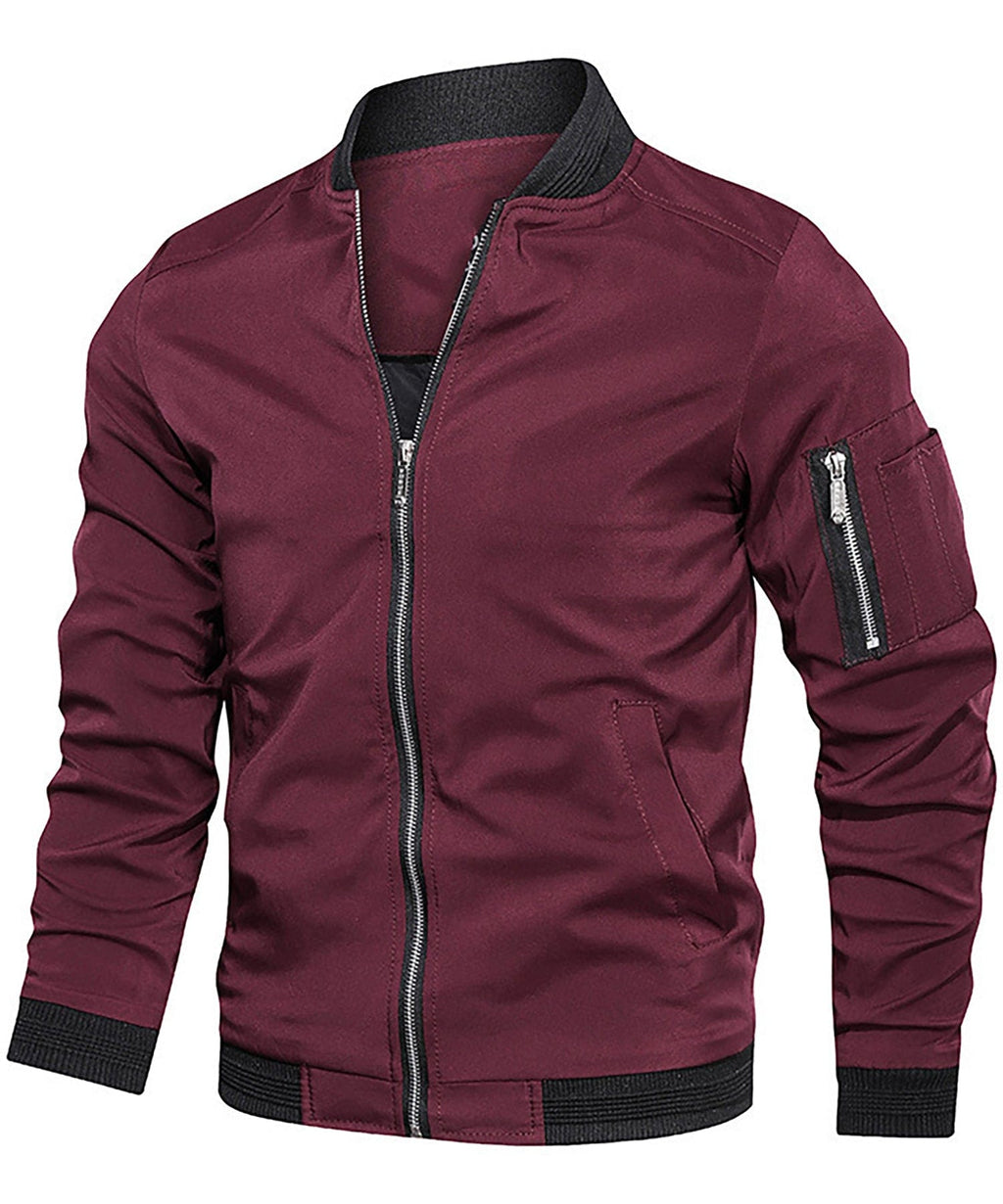 Lightweight Zip Up Bomber Jacket with Shoulder Pocket for Men | Spring Fall